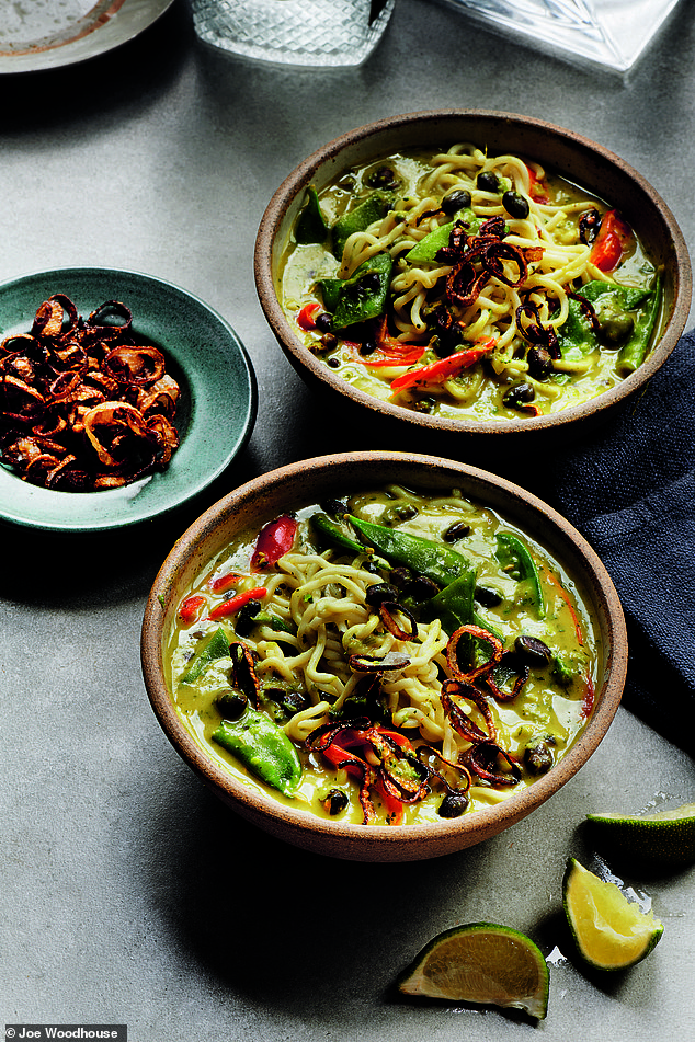 The balance of creamy coconut, fresh lime, sweet vegetables and earthy black beans makes this a super satisfying take on a Thai green curry