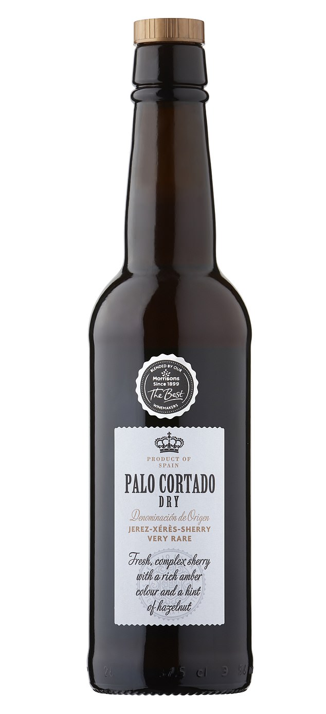The Best Palo Cortado Dry Sherry (19%), £7.25, Morrisons - With its burnished bronze hue and flavours of caramel and roasted nuts, this smooth sherry makes a divine pairing with charcuterie and cheese